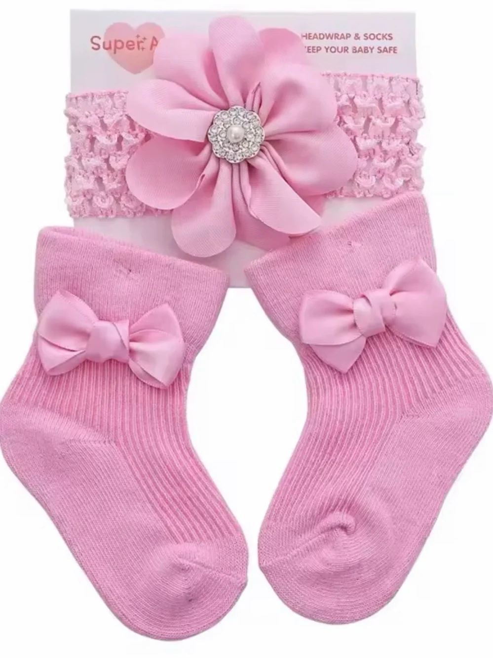 Baby Red Flower Headband and Bow Sock Set by